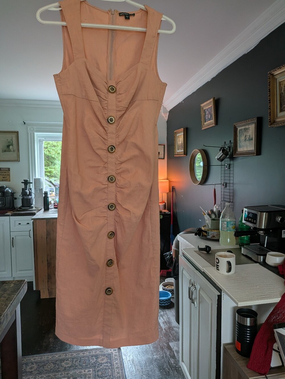 Rare Vintage James Perce Ruched Button Down Linen Dress Light Coral Size 1